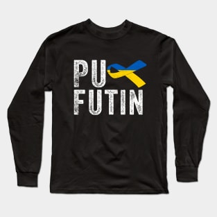 Puck Futin Ukraine Ribbon Stand With Ukraine Support Ukraine Long Sleeve T-Shirt